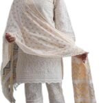 Chikankari Kurtis for Women Pakistani Salwar Kameez Suit Set Indian Dresses Cream White Kurti Pant & Dupatta Set